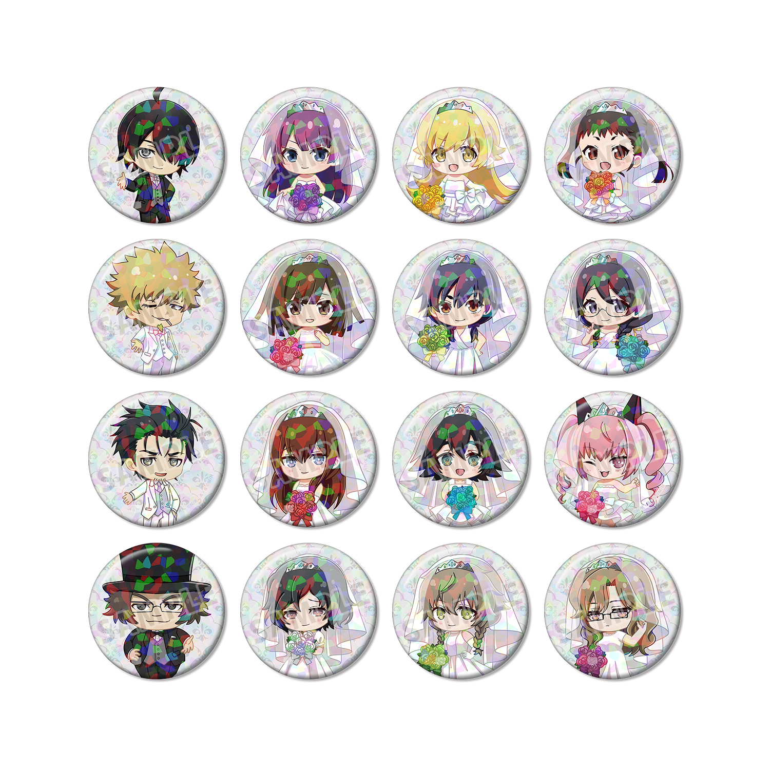 物語シリーズ×STEINS;GATE トレーディング ちびキャラ ウェディングドレス&タキシードver. ホログラム缶バッジ