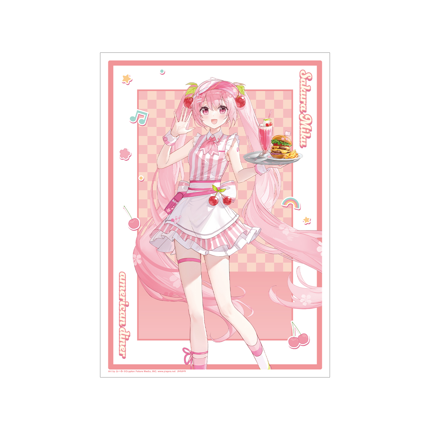 桜ミク 描き下ろし 桜ミク アメリカンダイナーver. Art by ふーみ A3マット加工ポスター