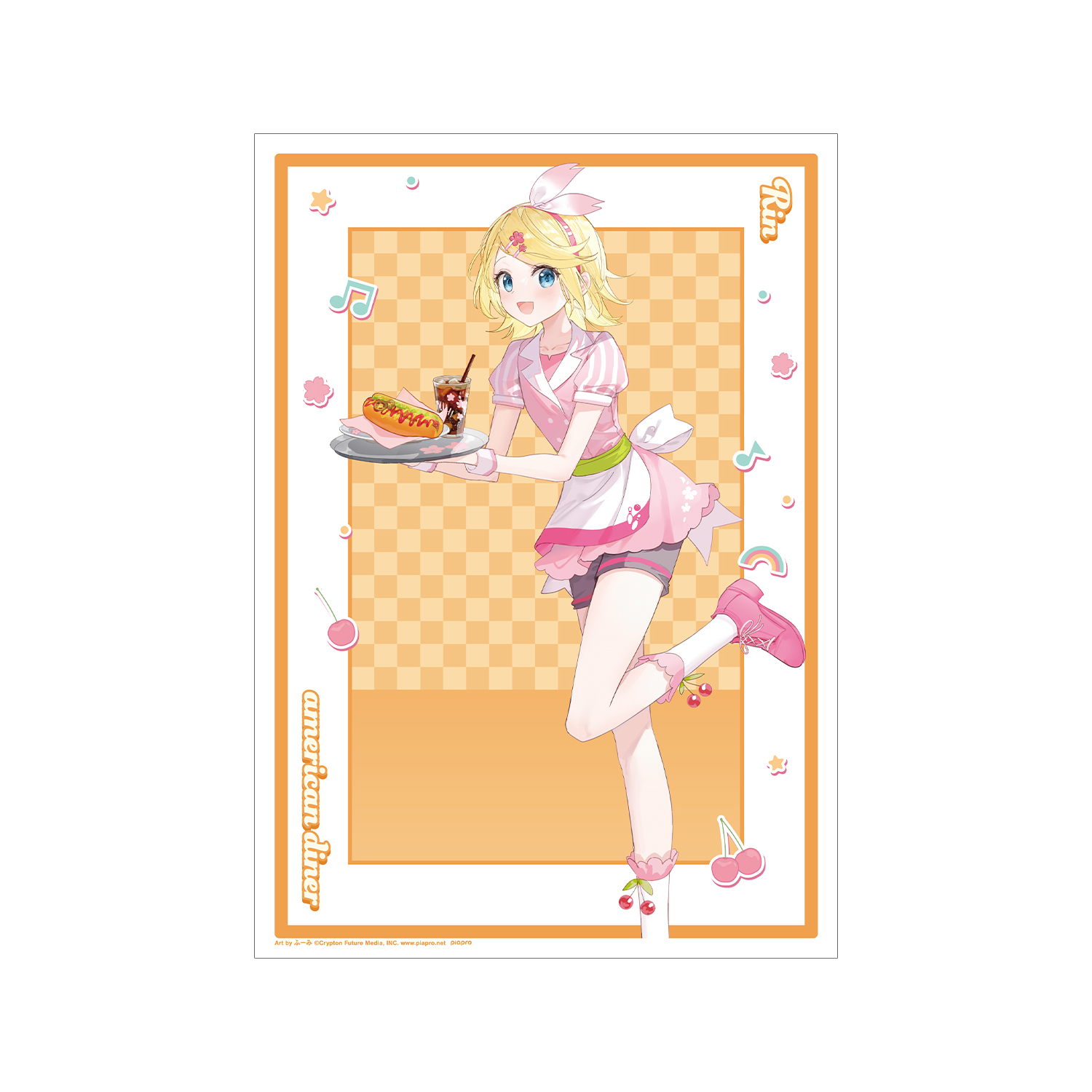 桜ミク 描き下ろし 鏡音リン アメリカンダイナーver. Art by ふーみ A3マット加工ポスター