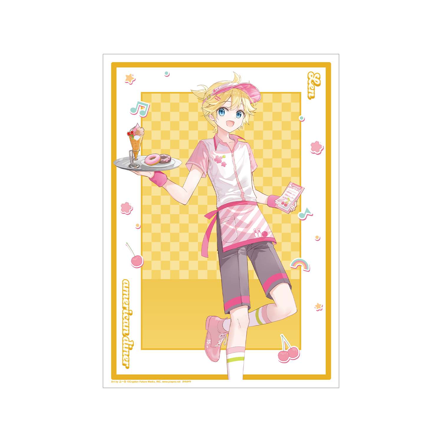 桜ミク 描き下ろし 鏡音レン アメリカンダイナーver. Art by ふーみ A3マット加工ポスター