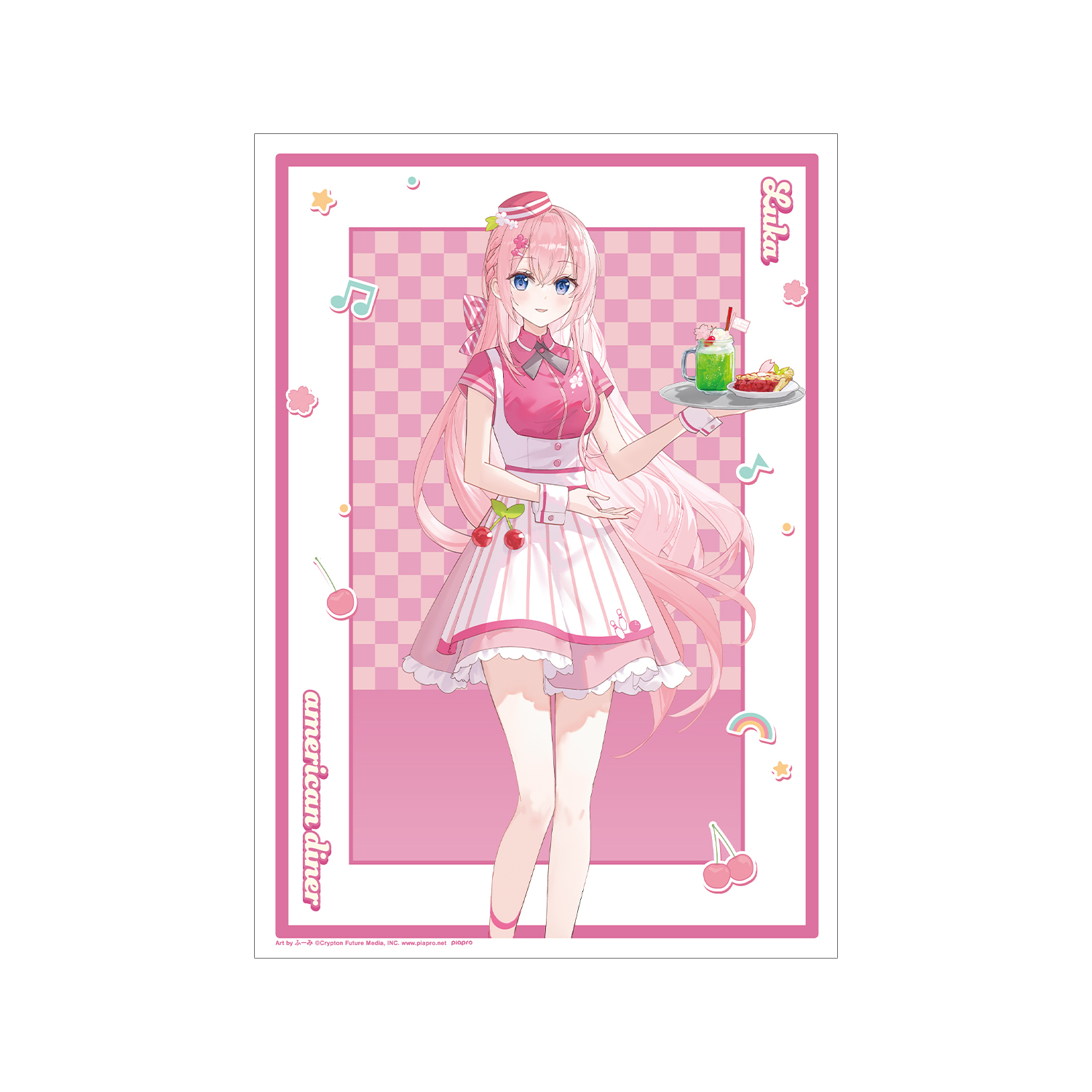 桜ミク 描き下ろし 巡音ルカ アメリカンダイナーver. Art by ふーみ A3マット加工ポスター