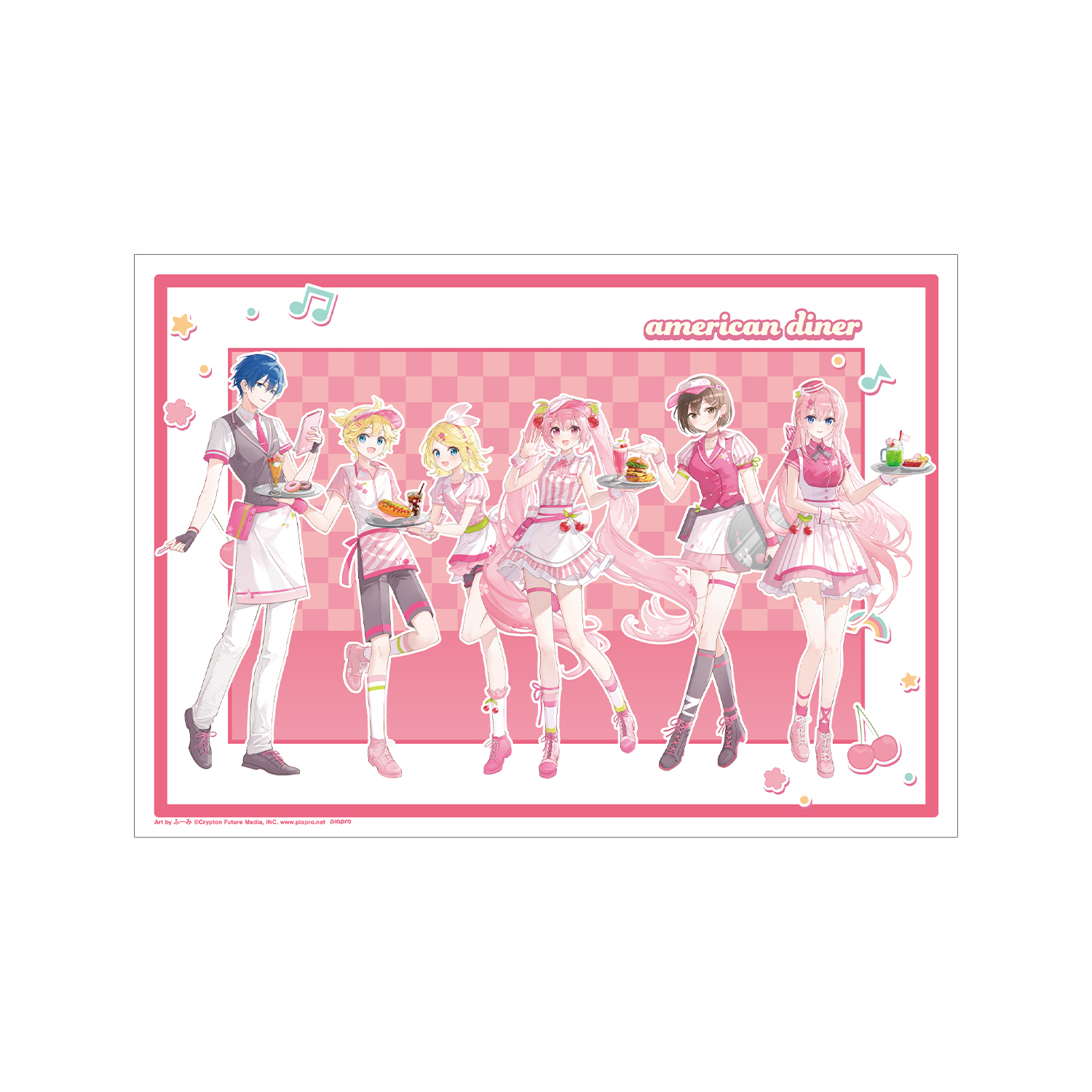 桜ミク 描き下ろし 集合 アメリカンダイナーver. Art by ふーみ A3マット加工ポスター