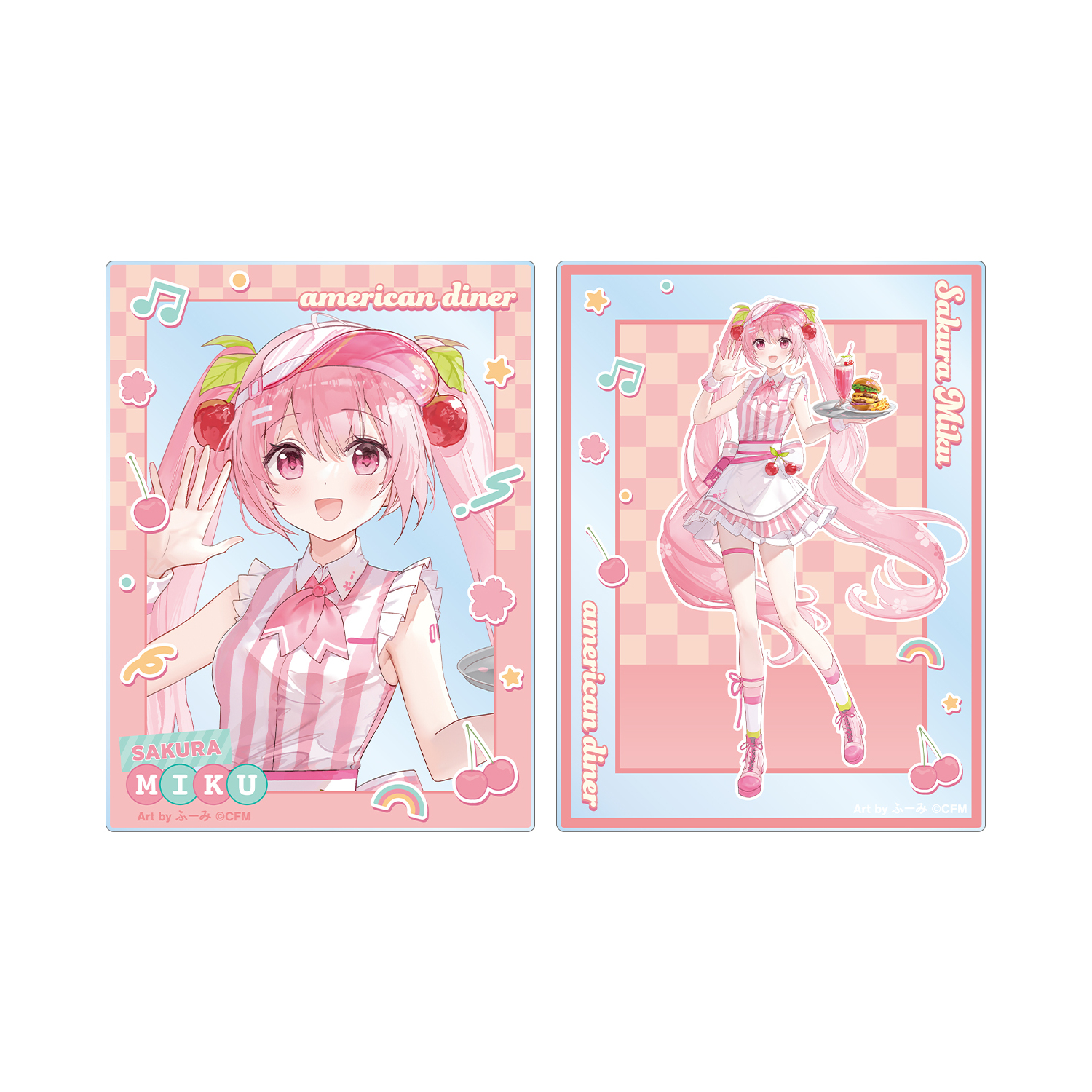 桜ミク 描き下ろし 桜ミク アメリカンダイナーver. Art by ふーみ アクリルカード2枚セット