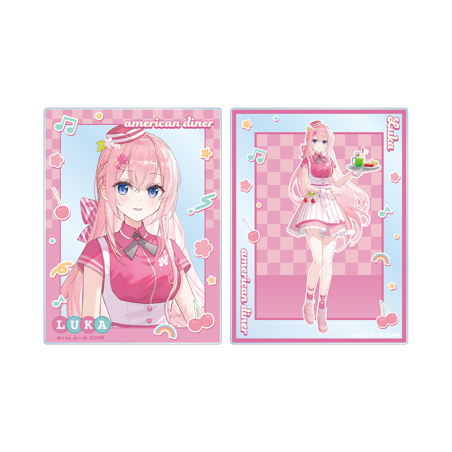 桜ミク 描き下ろし 巡音ルカ アメリカンダイナーver. Art by ふーみ アクリルカード2枚セット